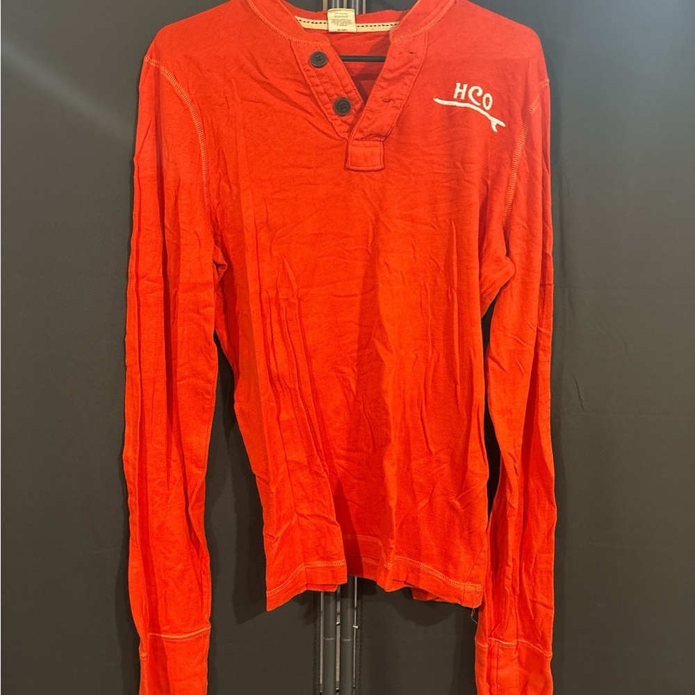 Hollister Men's Bright Red Long Sleeve Tee